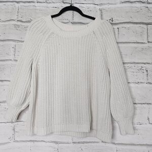 Aerie Long-Sleeve Boat Neck Cable Knit Pullover Sweater White Small